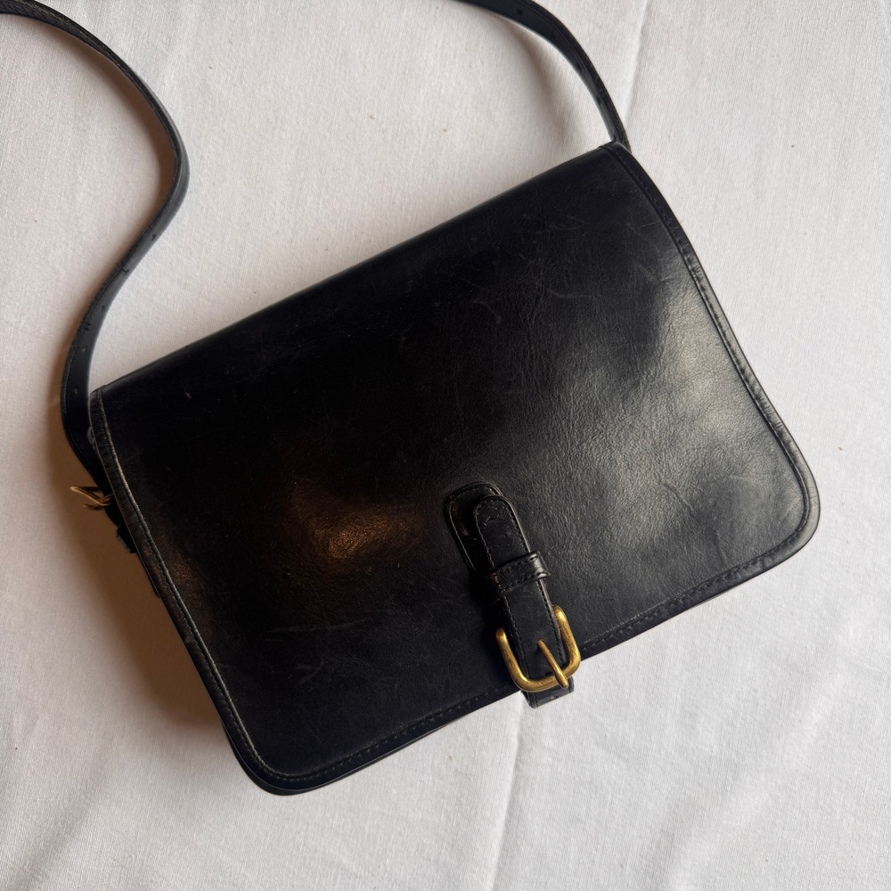 Vintage 1984 Coach Saddle Pouch Large 9585 Black Glovetanned Leather Crossbody - Picture 9 of 9